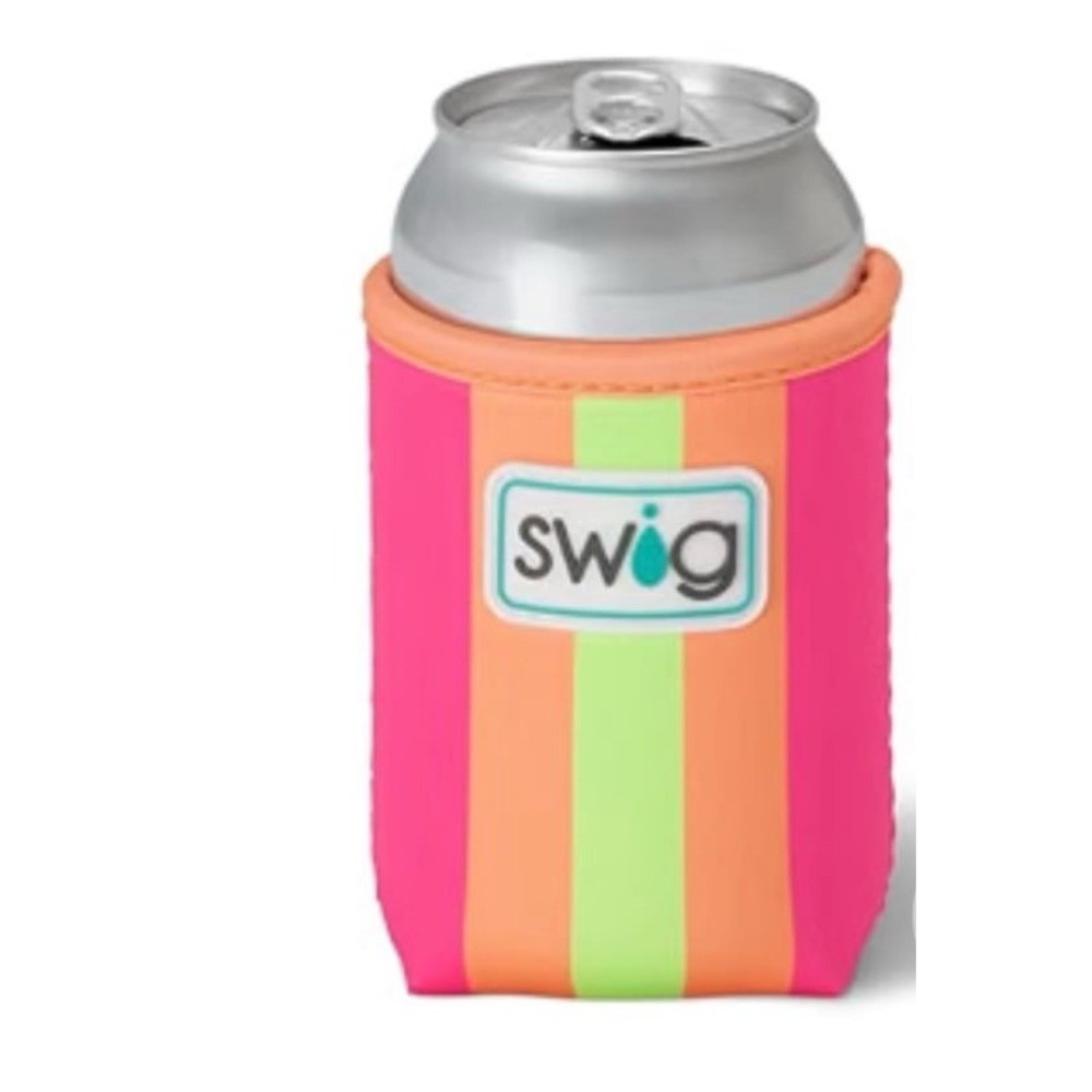 SWIG Can Cooler Sleeve Holder Insulator Pink Orange yellow Stripes NEW